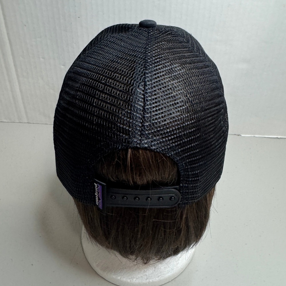 Patagonia P-6 Logo Trucker Hat Black Mesh Snapback Cap Adjustable P6 Patch - Picture 3 of 5